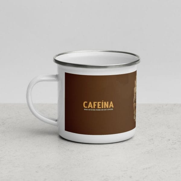 Taza esmaltada de 12onz sublimada de serie cafeína con diseño "adicto al café" - Jorge A. Merino - Amejoartes - El Salvador
