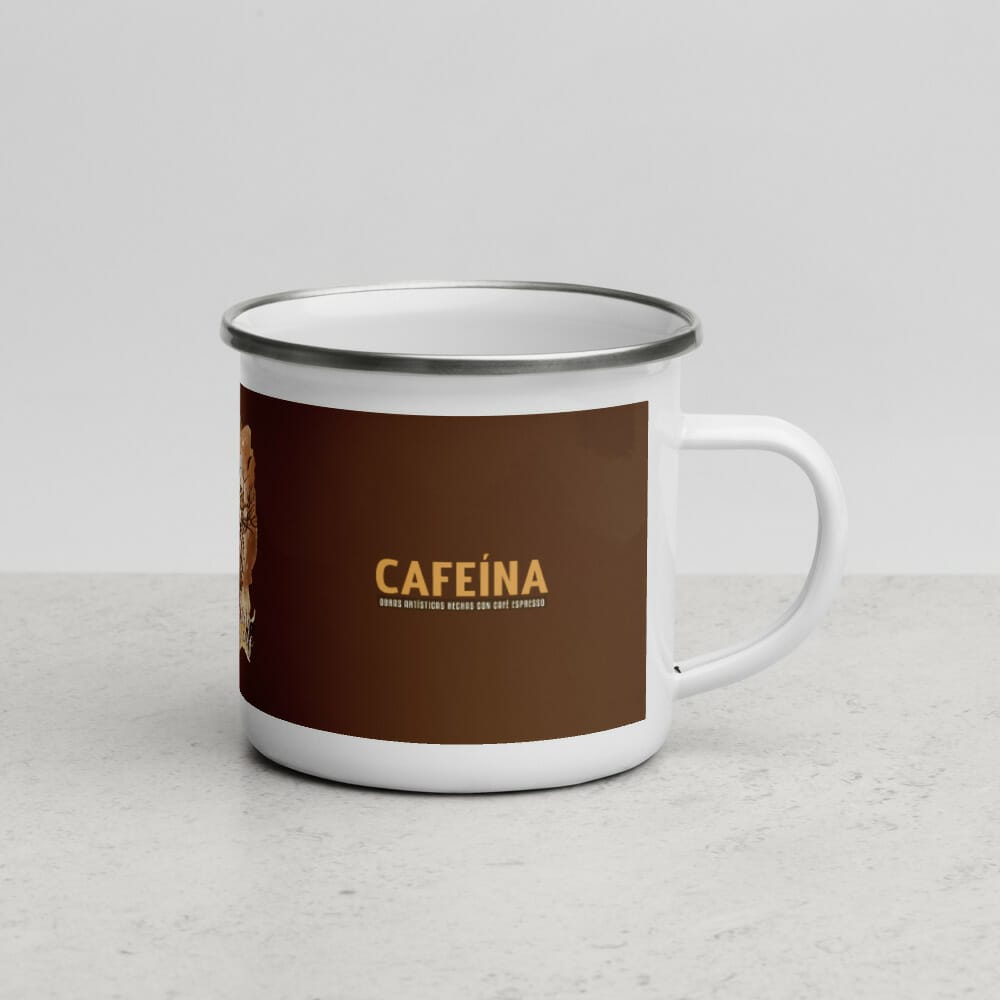 Taza esmaltada de 12onz sublimada de serie cafeína con diseño "adicto al café" - Jorge A. Merino - Amejoartes - El Salvador