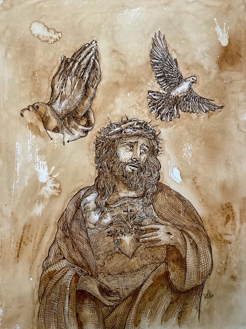 Sagrado Corazón de Jesús - Serie cafeína - 45.5x61cm - 2023